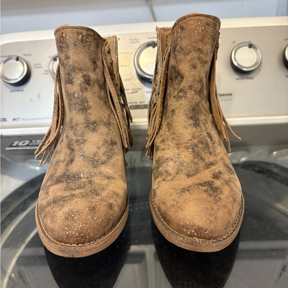 Circle G by Corral Studded Fringe Leather Ankle Boots - Brown - Picture 5 of 11